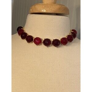 red faceted necklace glass Gold Toned Earrings Set